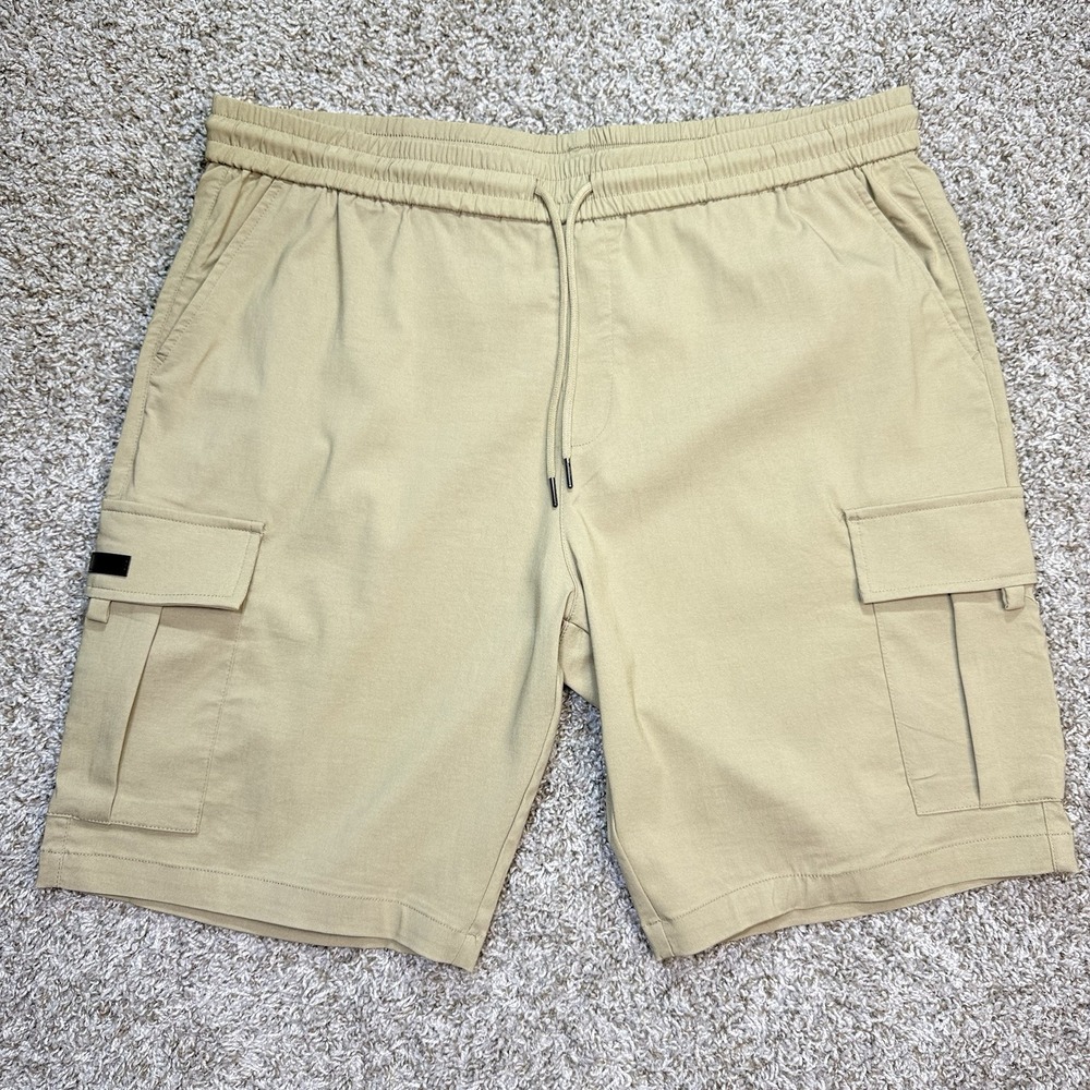 JMIERR Mens 42 Khaki Cargo Shorts Stretch Drawstring Elastic Waist 6 Pocket NWT